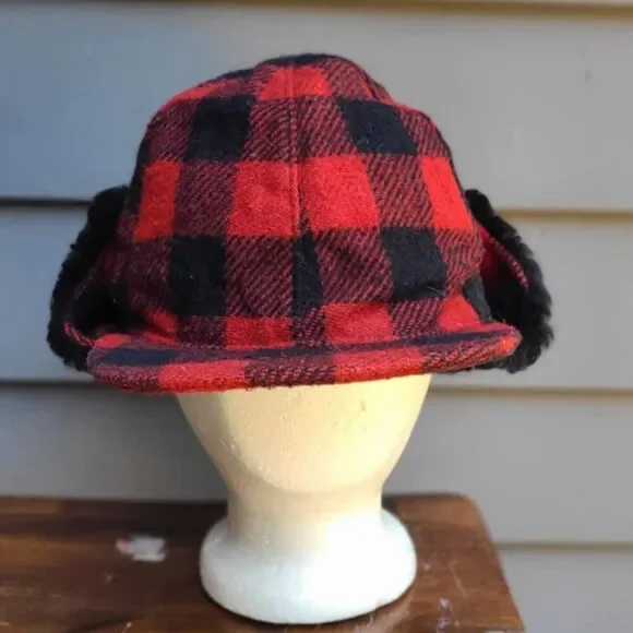 UGG Black shearling Red Black Buffalo Plaid Lumberjack Hat size L/XL